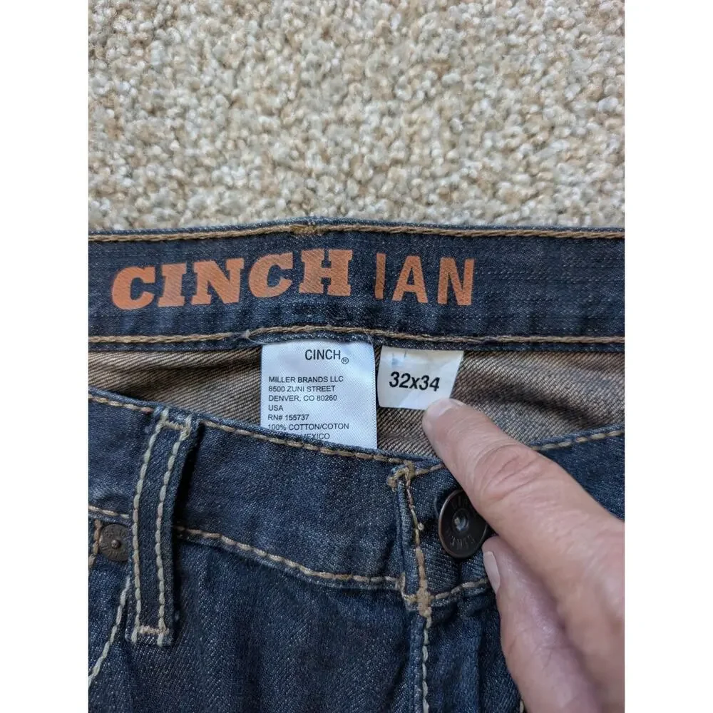 Cinch Ian Jeans Mens 32x33 Dark Wash Bootcut Thick Stitch Western Rodeo Cowboy